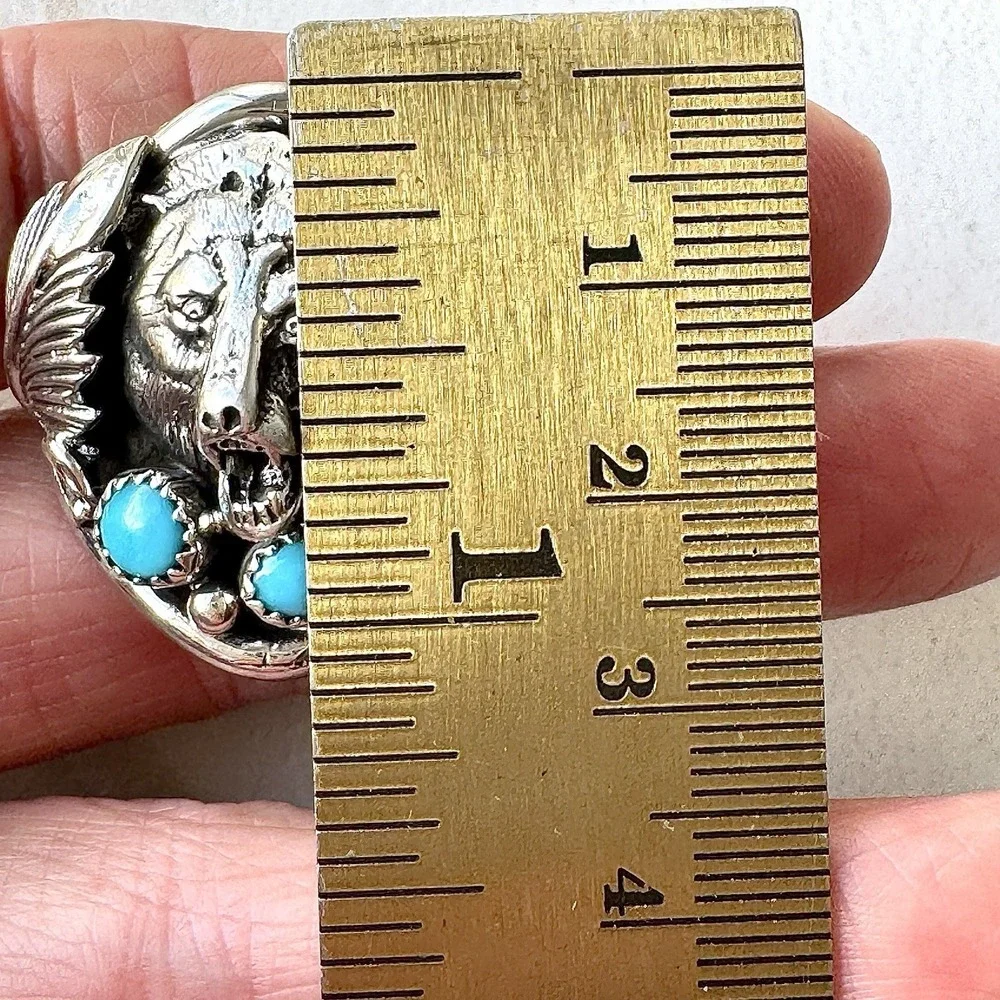 Bear Head Navajo‎ Kingman Turquoise Mens Ring Sz 14 Sterling Signed Sanders